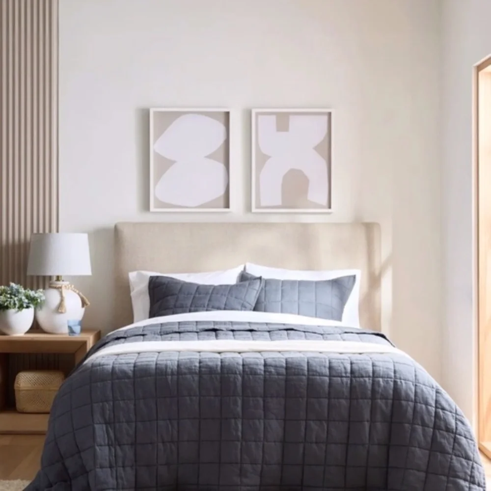 NWOT Quince European Linen Box Quilted Standard Sham Set in Nightfall